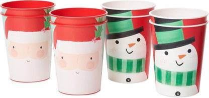 American Greetings Reusable Plastic Cups - 16 oz. Holiday Design with Santa & Snowman | 8-Count Set