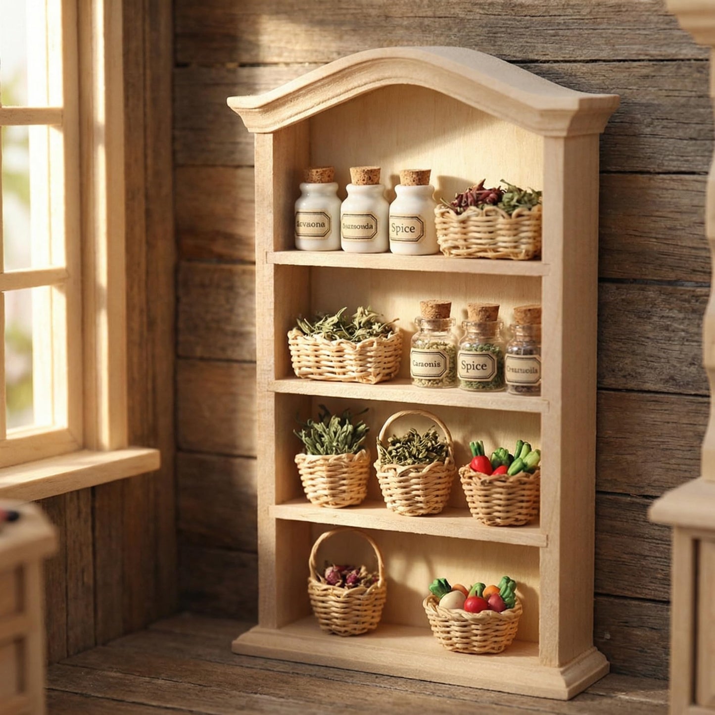 Dollhouse Wooden Bookshelf, 1/12 Mini Furniture Doll Display Case Miniature Cabinet Shelf Fairy Scene Bookcase Dollhouse Accessories