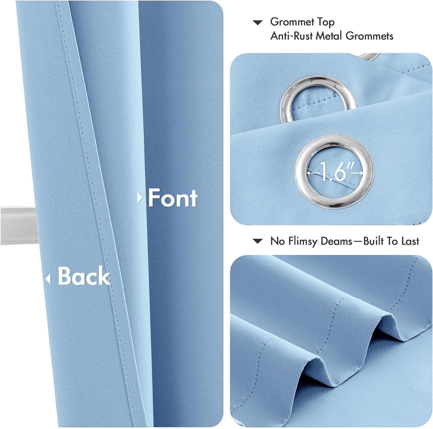 MIULEE Sky Blue Blackout Curtains - Thermal Insulated Room Darkening Drapes | 72 Inches Long, 2 Panels