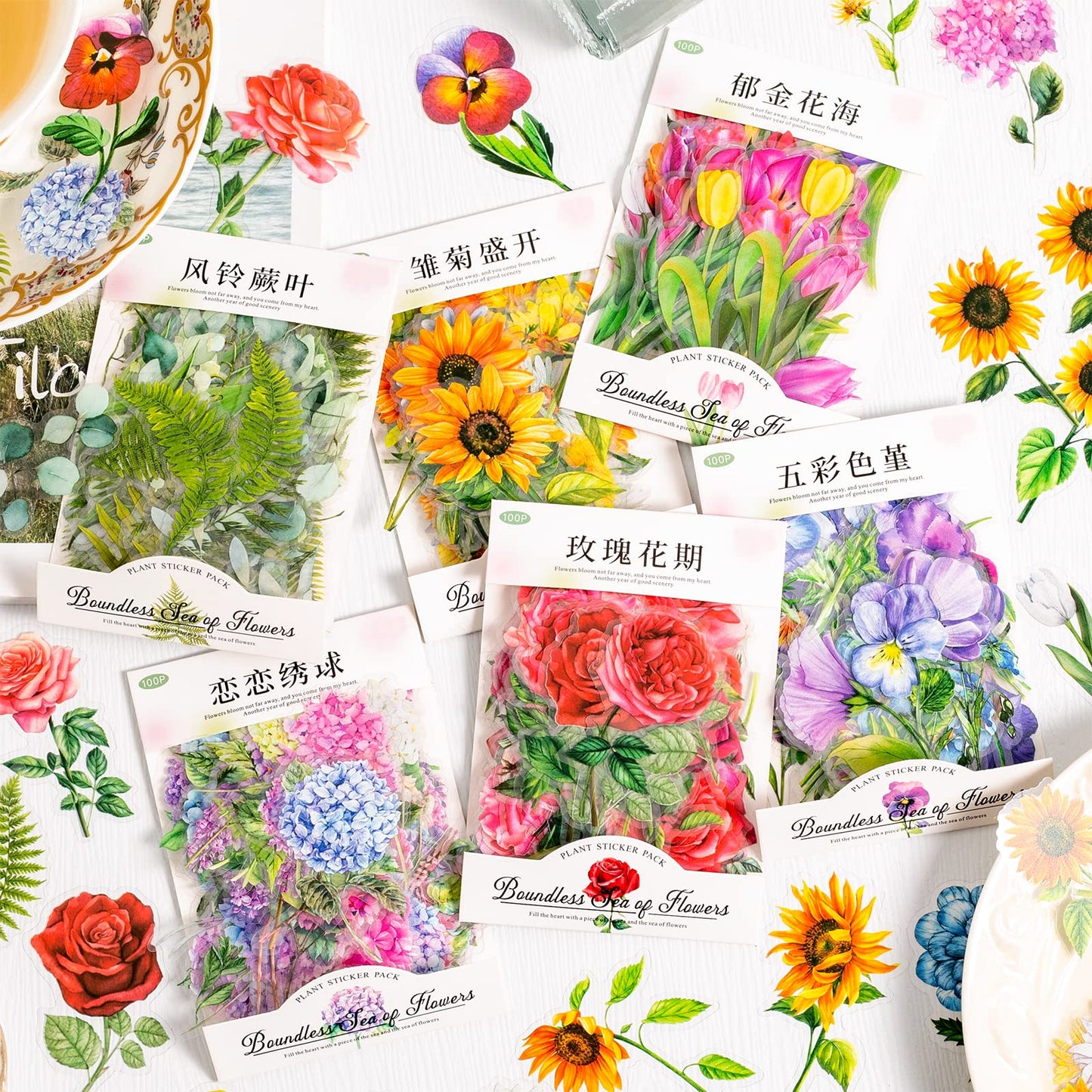 Knaid 600 Pieces Clear Flower Stickers Set, Transparent Floral Botanical Aesthetic Journaling Stickers for Nature Scrapbook Supplies Card Making Junk Journal Bullet Journal Planner