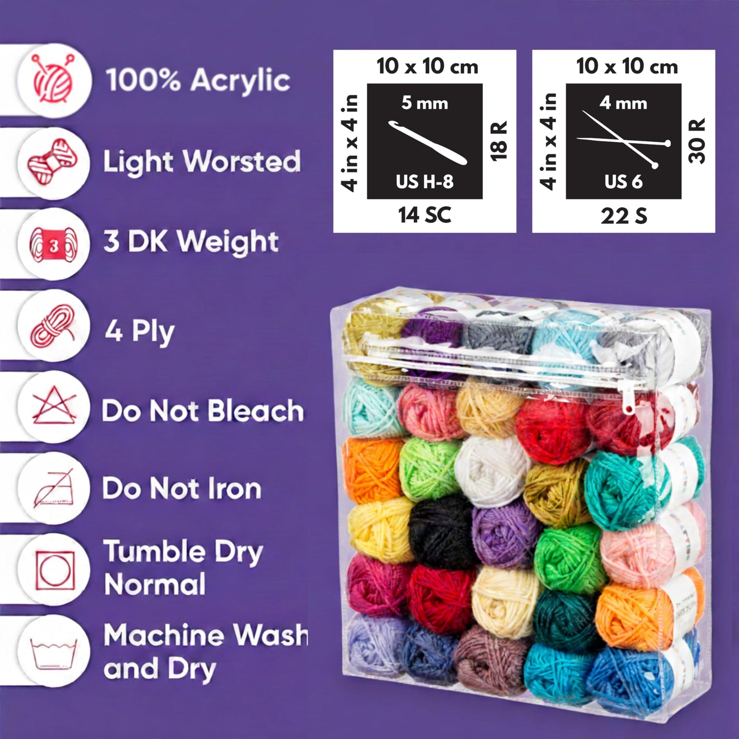 CRAFTISS 30 of 20g/0.7Oz Acrylic Yarn Mini Skeins - 1300 Yards of Soft Yarn for Crocheting and Knitting Craft Project, Assorted Starter Crochet Bulk Kit for Adults and Kids - Mothers Day Gift