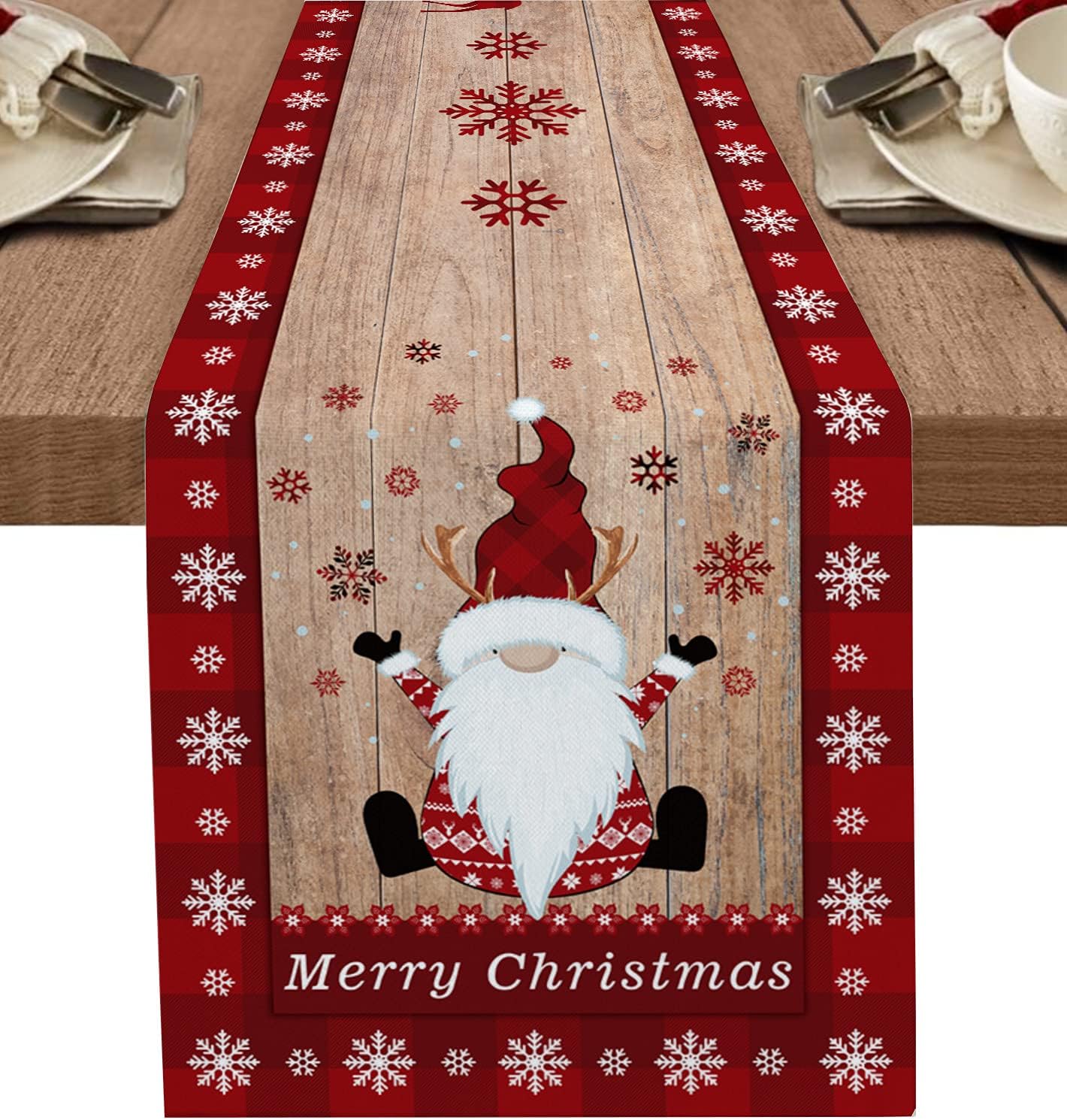 Christmas Gnome Table Runner, 13 x 70 Inch Non-Slip Dresser Scarves for Holiday Decorations