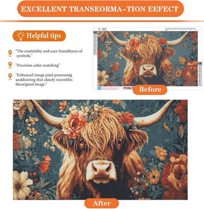 Cow Diamond Painting Kits for Adults - 5D Large Diamond Art Kits for Adults,DIY Full Drill Crystal Rhinestone Gem Art Painting with Diamonds Home Wall Decor 23.6 X 15.7inch