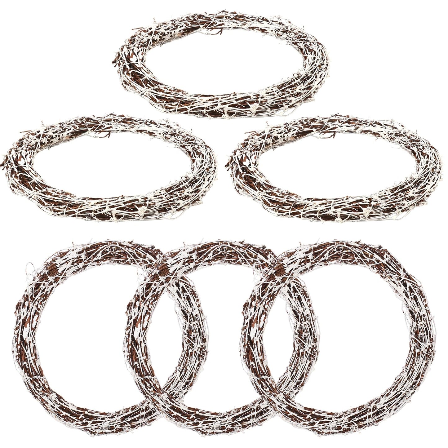 KUKLIPJIM 6 Pcs 12 inch Natural Grapevine Wreath Set, Hand-Woven Vine Branch Wreaths for DIY Crafts, Christmas Decorations, Home & Event Styling(White)