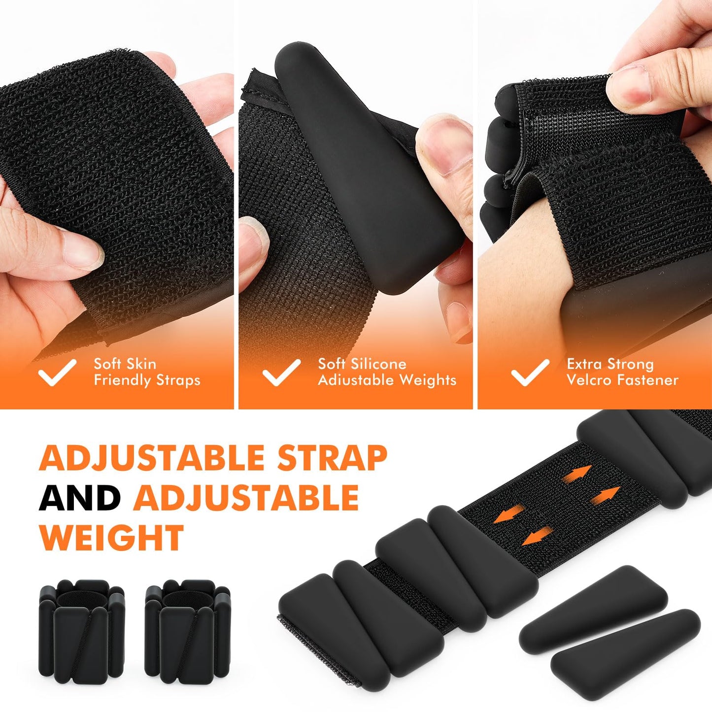 Wrist Weights, Ankle Weights for Women Men, Adjustable Wrist Weighted Bracelet for Home Gym Workout, Running, Yoga, Exercise, Strength Training, Set of 2 (1LB Each)-Black