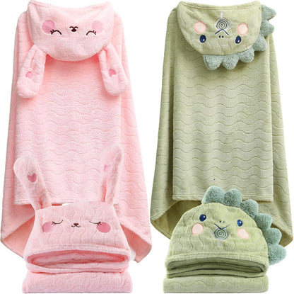 BEFACL 2 Pack 0-10 27.5 55 inch Hooded Towel for Kids, Ultra Soft Coral Fleece Kids Bath Towels, Absorbent Toddler