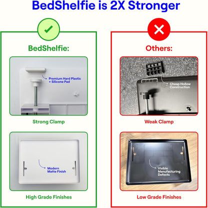BedShelfie Bedside Shelf for Dorm Room Bunk Bed & Top Bunk, College Dorm Room Essentials, Bedside Caddy, Clip on