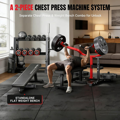 Chest Press Machine, 1100LBS Bench Press Machine with Separate Press Station & Adjustable Weight Bench, Independent Converging Arms (Red-Black)