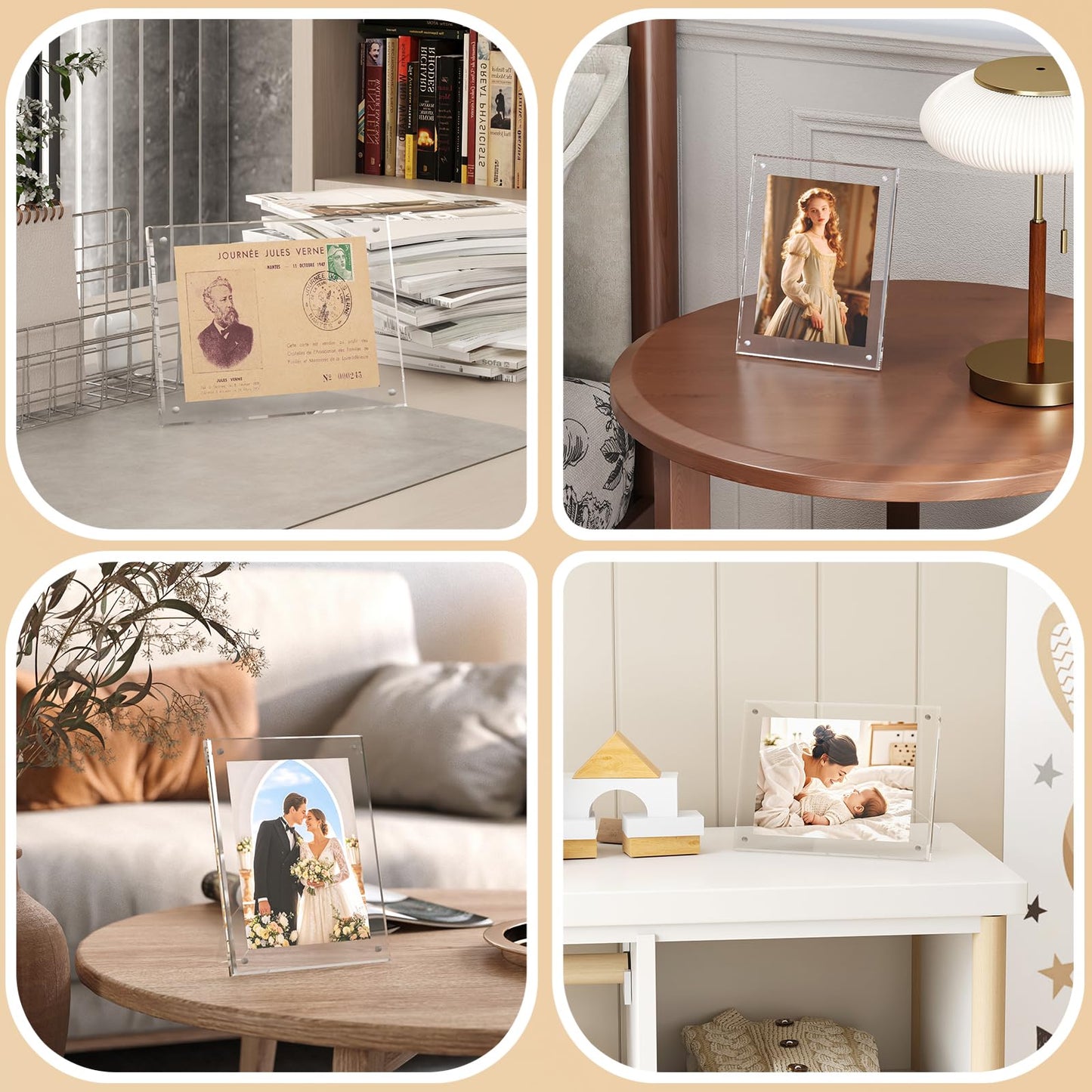 Egofine 6x8 Acrylic Frames 2 Pack, Clear Picture Frames with Stand, Magnetic Acrylic Photo Frames for Tabletop Display Horizontally or Vertically