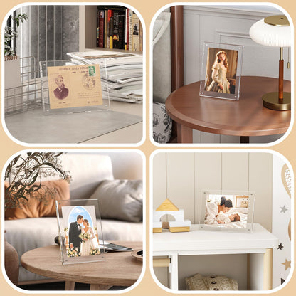 Egofine 6x8 Acrylic Frames 2 Pack, Clear Picture Frames with Stand, Magnetic Acrylic Photo Frames for Tabletop Display Horizontally or Vertically