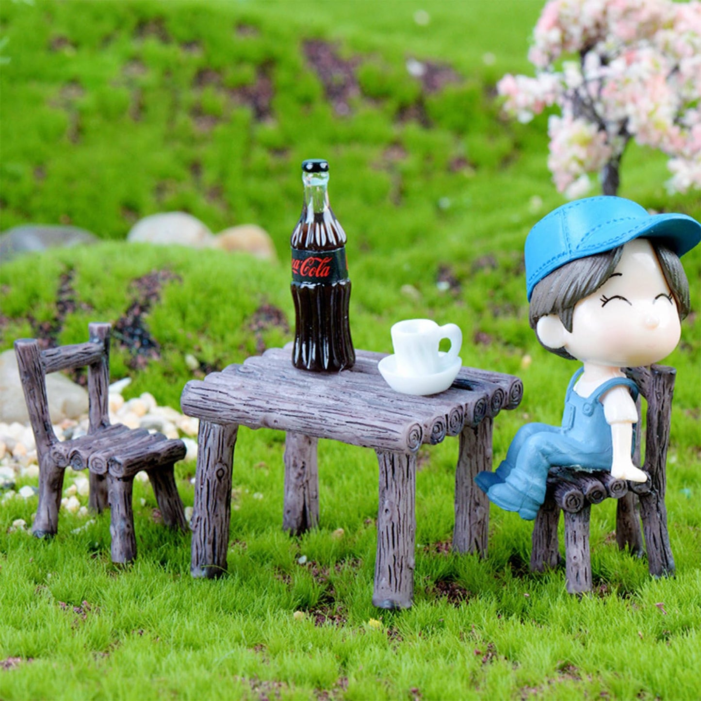 Cayway 17 PCS Miniature Garden Ornaments, Miniature Garden Table and Chairs Set, Fairy Garden Ornaments for Garden Home Micro Landscape Decoration