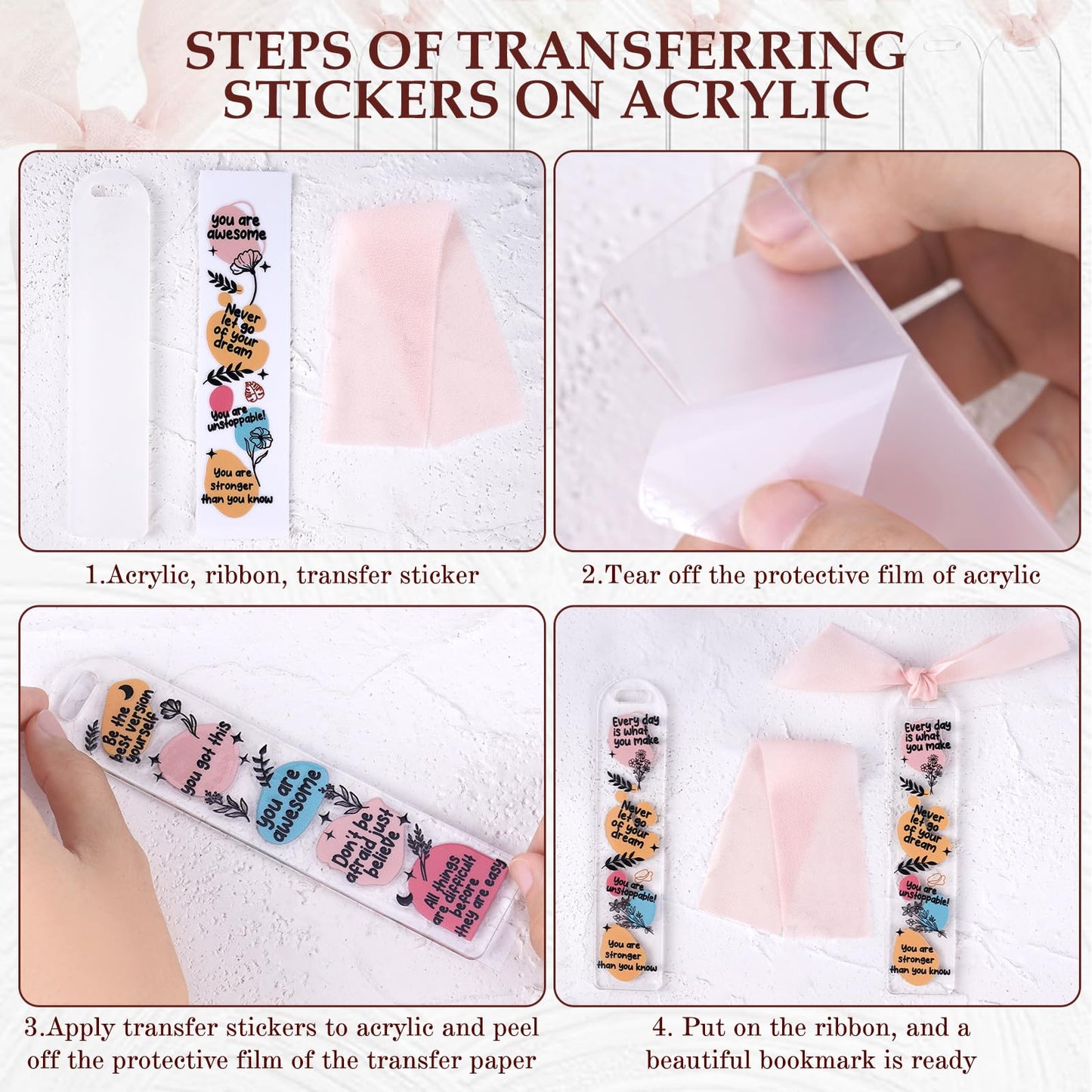 Dazoratix Floral Acrylic Bookmark Blanks - 60 Pcs Cute Flower Bookmarks Making Kit Bulk Aesthetic UV DTF Transfer Stickers Reading Book Lover Bookish Reader Women Girl Kid Student Teacher School Gifts