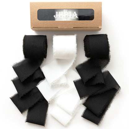 JEDIA Halloween Ribbon, 3 Rolls Black Chiffon Silk Ribbons, 1.5" x 7Yd Ribbon Set for Gift Wrapping, Wedding Invitations, Bouquet Wrap, Bridal Bouquets, DIY Crafts