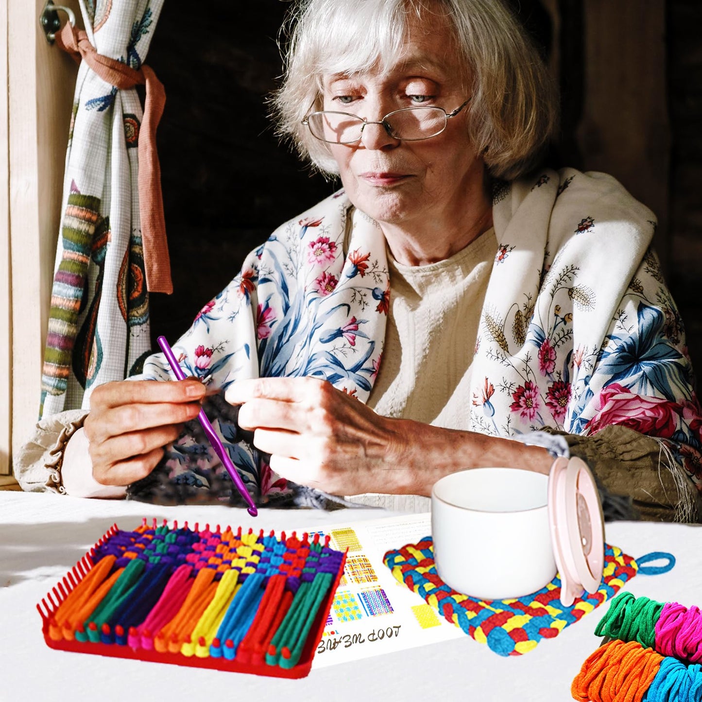 Tatahu Potholder Weaving Loom Kit - 300pcs Rainbow Knitting Refill Loops in 10 Colors, Make 8 Potholders for Beginners, DIY Arts and Crafts