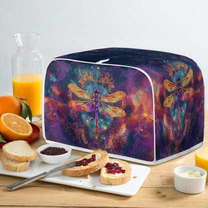 Gold Dragonfly Boho Purple Galaxy Print 4 Slice Toaster Oven Cover | Universal Size Microwave Dust Cover Organizer Bag
