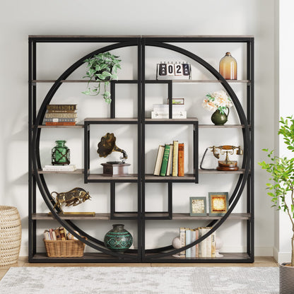 Tribesigns Bookshelf, Industrial 5-Tier Etagere Bookcase, 70.8" Tall Bookshelf with 8 Storage Shelf, Book Shelf Display Tack Shelving Unit for Home Office (Vintage Grey,2PC)