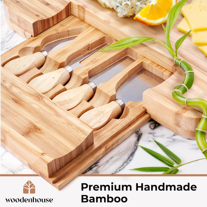 Bamboo Charcuterie Boards Gift Set - Meat and Cheese Tray with Utensils, Fruit Tray, and 2 Sauce Bowls Included - Bamboo Cheese Platter - House Warming Gifts New Home Couples & Family, Wedding Gifts