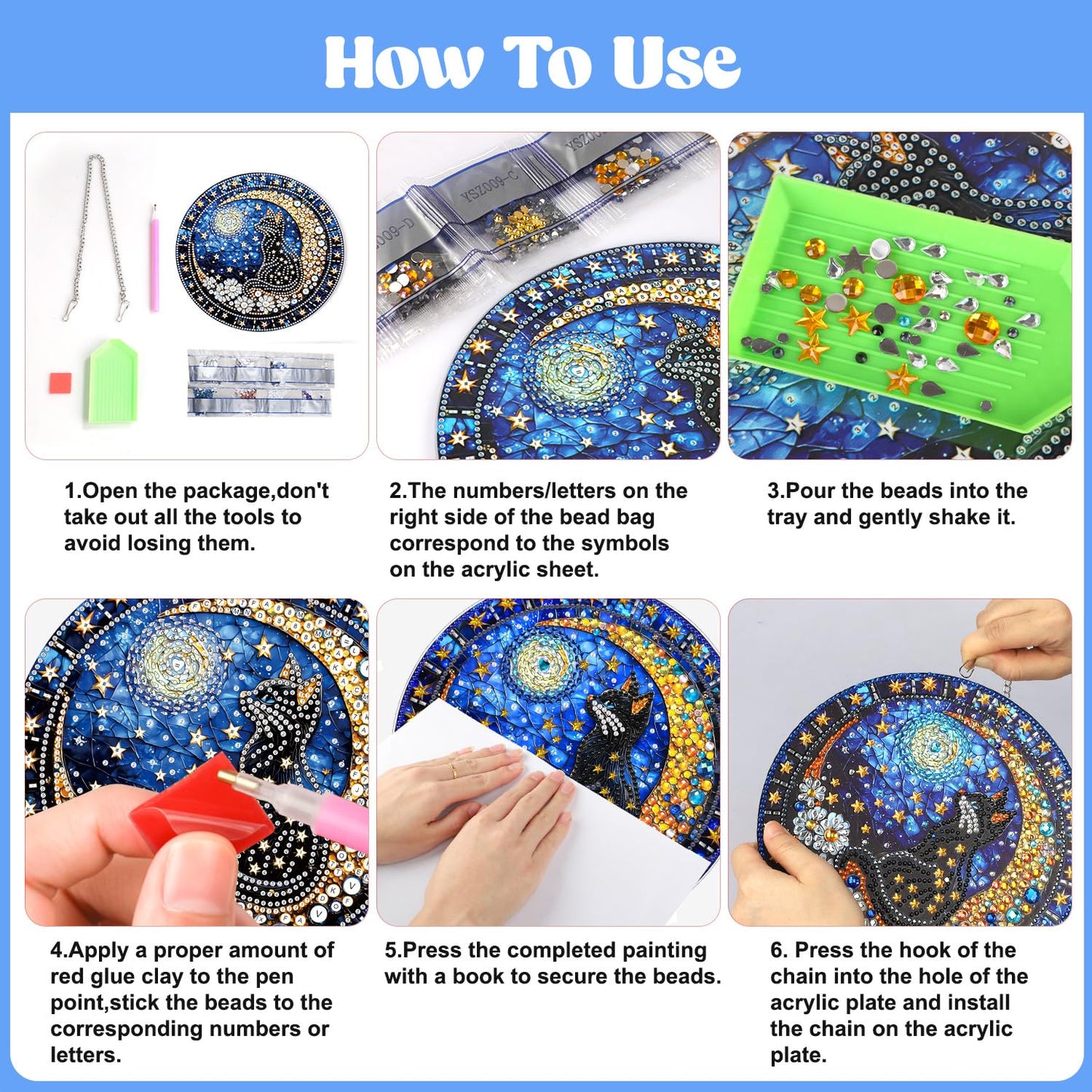 AIRDEA Hanging Diamond Painting Kits for Adults,Special Shaped Tabletop Diamond Art Kits for Beginner,Gem Art Desktop Decor (Balck Blue Golden)