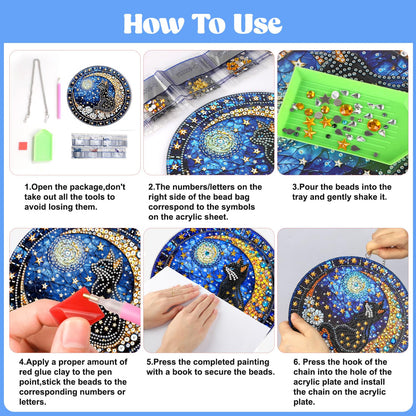 AIRDEA Hanging Diamond Painting Kits for Adults,Special Shaped Tabletop Diamond Art Kits for Beginner,Gem Art Desktop Decor (Balck Blue Golden)