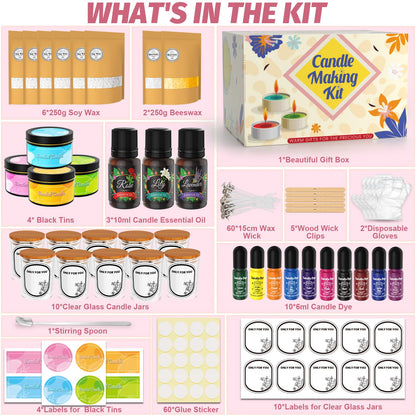 CxiRong Candle Making Kit for Adults, DIY Candle Making Supplies Craft Kits Including 4.4 lb Soy Wax, Beeswax, Jars, Tins, Candle Dyes, Essential Oils & More, Perfect for Home Decorations