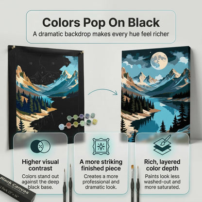 Artellaire 2 Pack Paint by Numbers Kit for Adults 12" x16” Black Canvas for Painting Kit in A Colorful Box with Precision Paintbrushes and Acrylic Paints. Mountain Lake and Sunset (Without Frame)