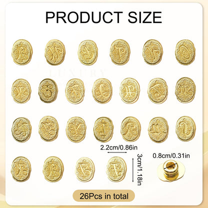 HICOHAND Alphabet Wax Seal Stamp Kit, 26 Letters A-Z Sealing Stamp Vintage Brass Seal Head for Wedding Party Invitation, Envelope, Gift Wrap, Valentine's Day Card