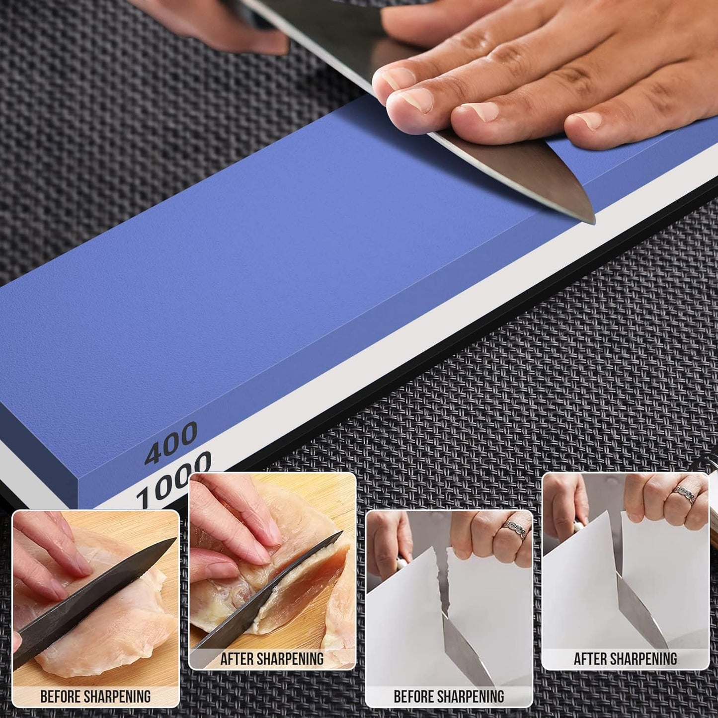YeopAsda Knife Sharpening Stone Kit, Premium 4 Side Grit 400/1000 3000/8000 Whetstone Knife Sharpener Tool, Non-Slip Bamboo Base,Cut Resistant Gloves, Angle Guide