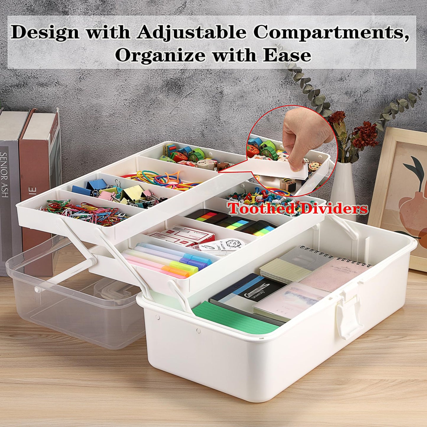 Tackle Box, 16-Inch Extra Large Art Storage Box with 3-Layer Folding Trays, Multipurpose Craft Organizers and Storage w/ Adjustable Dividers, Portable Tool Box for Sewing Supplies,Medicine &Cosmetics