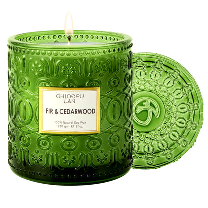 Chloefu LAN Fir & Cedarwood Scented Candle Gift, Christmas Festival Candles, Large Luxury Scented Soy Jar Candle with up to 55 Hour Long Lasting, Highly Scented, 8.1ozs