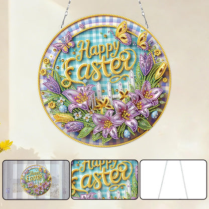 FRANDEK Happy Flowers DIY Diamond Painting Hanging Kits, 2D Flat Acrylic Crystal Rhinestone Gem Art Hanging Decor Crafts Kit, Portable Diamond Art Dots Home Office Wall Decor Gift