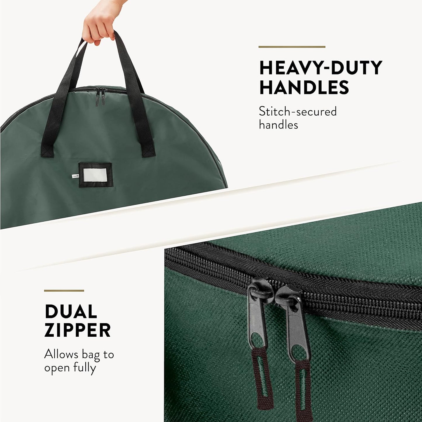ZOBER Christmas Wreath Storage Bag - 30 Inch Waterproof Oxford Container with Dual Zippers & Durable Handles - Green