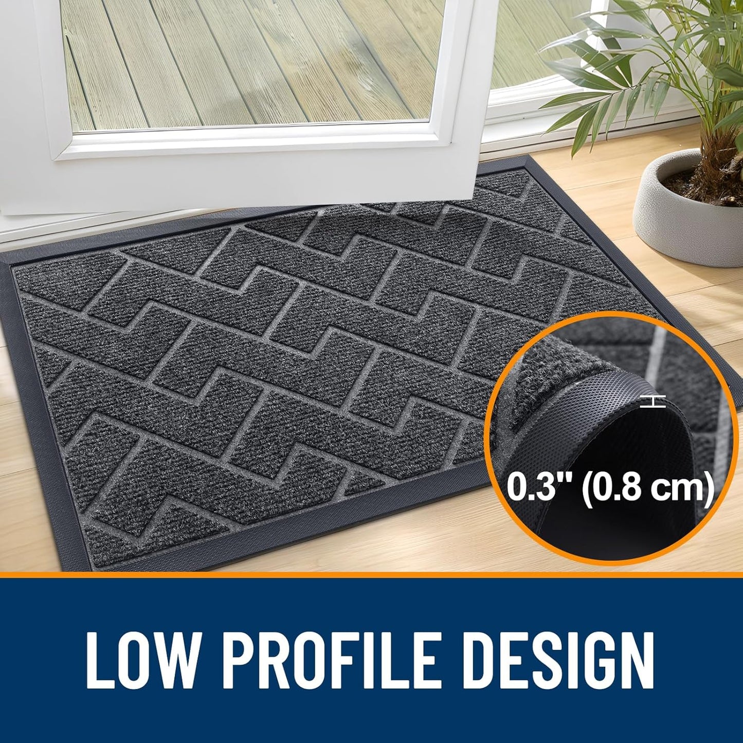 OLANLY Waterproof Front Door Mat - All-Season Indoor Outdoor Doormat | Sturdy Natural Rubber, Grey (36x24)