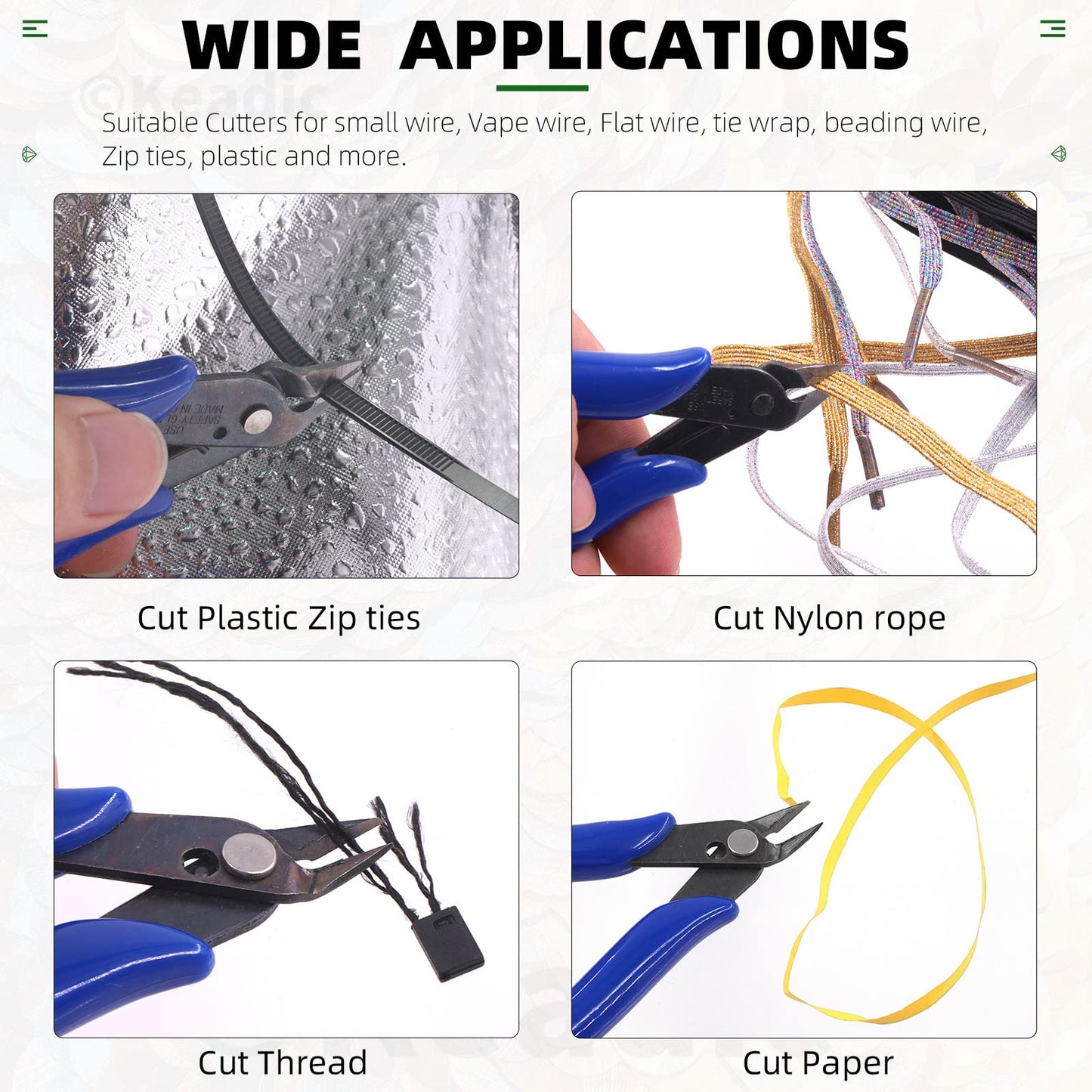 Keadic 12Pcs 5" Wire Cutters with Internal Spring and Soft Rubber Handle, Mini Flush Cutters, Micro Cutting Pliers Wire Nippers, Small Side Cutters for Hobby Modeling Jewelry Electronic Crafts (Blue)
