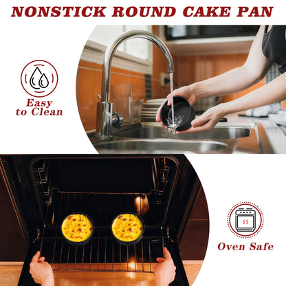 E-far 5 Inch Cake Pan Set of 3, Nonstick Stainless Steel Small Baking Pans Tins, Round Bakeware for Layer Cakes, Stainless Steel Core & Non-Toxic Coating, Straight Side & 2 Inch Deep