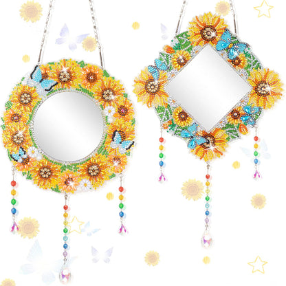 LazyFold 2Pcs Diamond Art Painting Mirror,Special Shaped Crystal DIY Diamond Suncatcher for Beginner Arts Crafts Gifts Home Decor Handmade Gift
