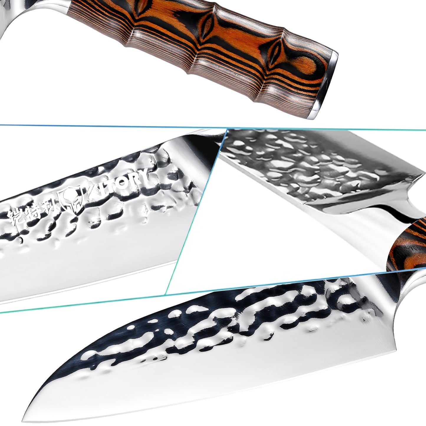 5.5" Santoku Knife, Pro Chefs Kitchen Knives, HC Stainless Steel, Hammered Ultra Sharp Blade, Bamboo Shape Handle Cooking Cutlery 2025 Gifts for Home & Restaurant