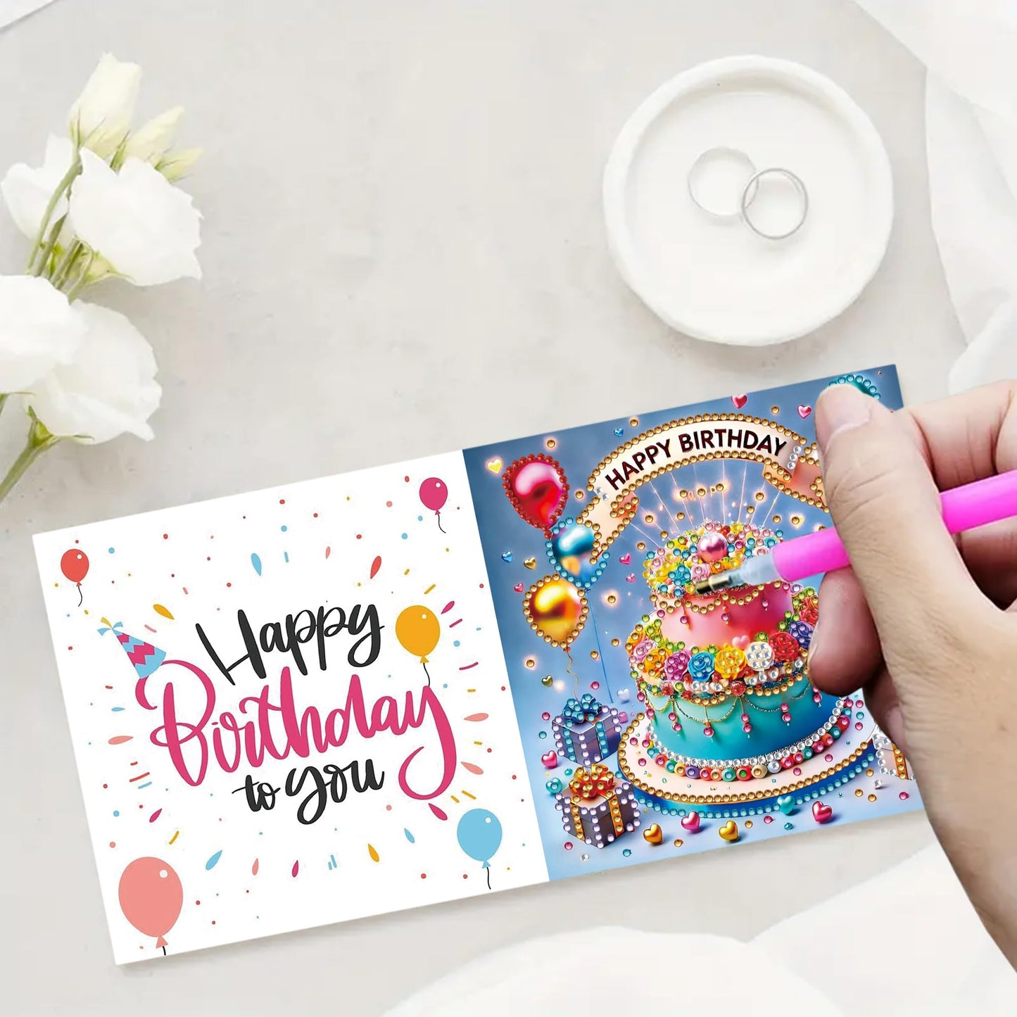 MaiYiYi 6 Pack DIY Happy Birthday Diamond Art Greeting Cards, Birthday Cake Diamond Painting Greeting Cards Kit, Balloon Diamond Art Cards with Envelopes for Family Friends Birthday