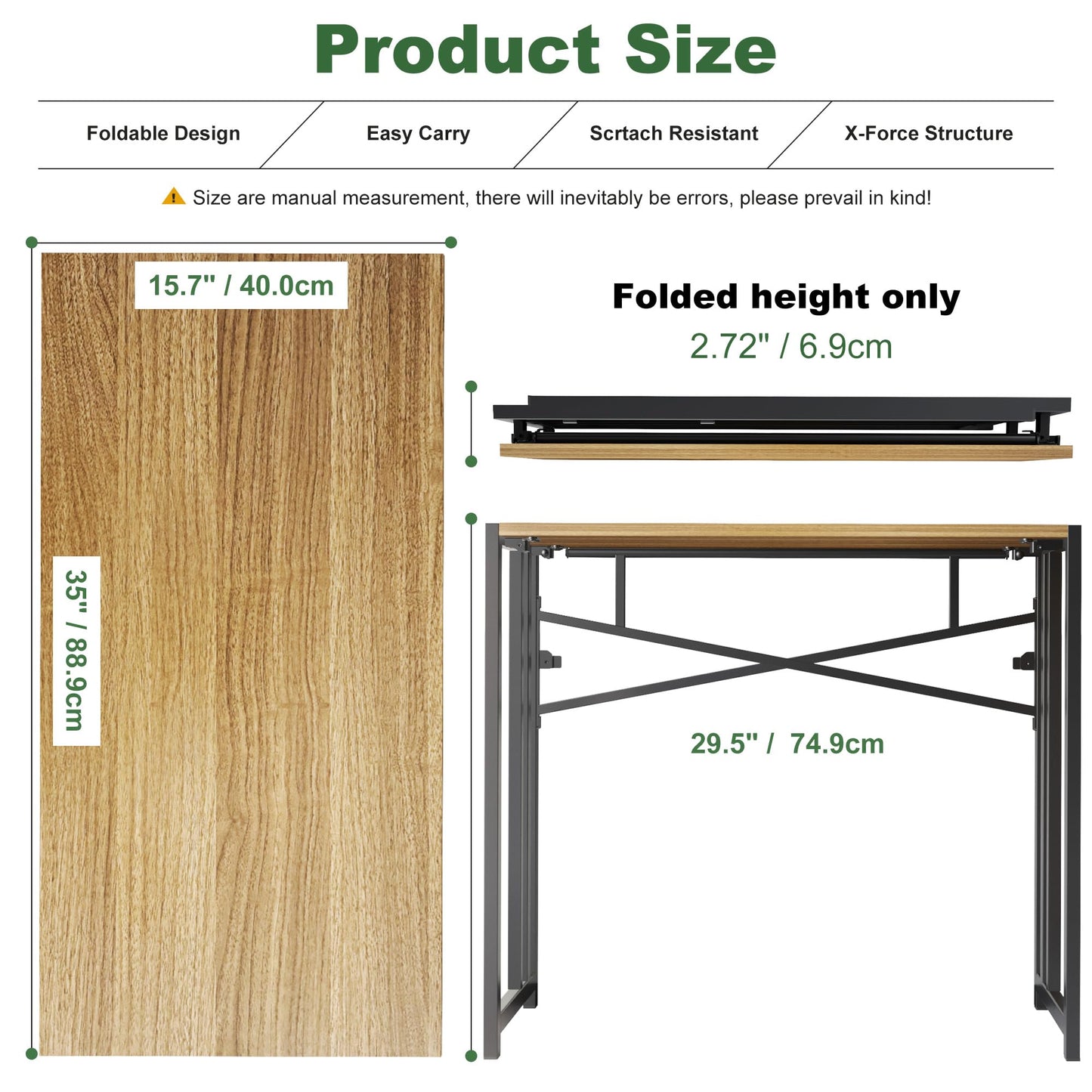 Lutown-Teen Narrow Folding Computer Desk 35 inch, Writing Gaming Computer Camping Desk, Espresso