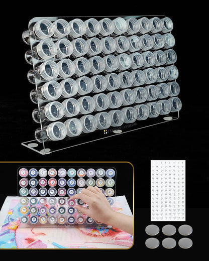 forever young Diamond Painting Bottle Storage Rack with 60 Jars, Diamond Art Storage Containers for Beads, Compatible with Most Diamond Painting Accessories and Tools, Tidy Workspace