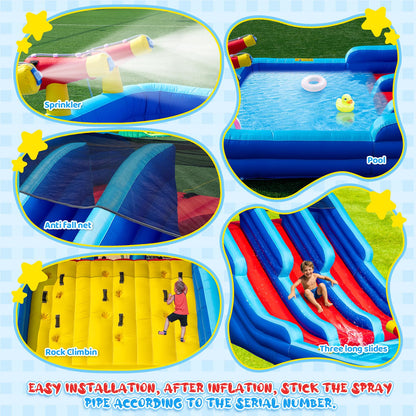 22FT Oxford Inflatable Water Slide Family Version of Water Park Equipped with a Pool Climbing Area and Slide Track Suitable for Summer Swimming Pool Parties and Family Gatherings （Include Blower）