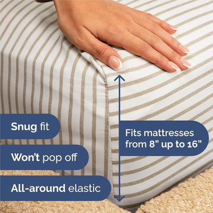 Split King Size 5-Piece Sheet Set - Comfy Cooling Bed Sheets | Luxury Hotel Quality - Soft, Wrinkle-Free Beige Stripes