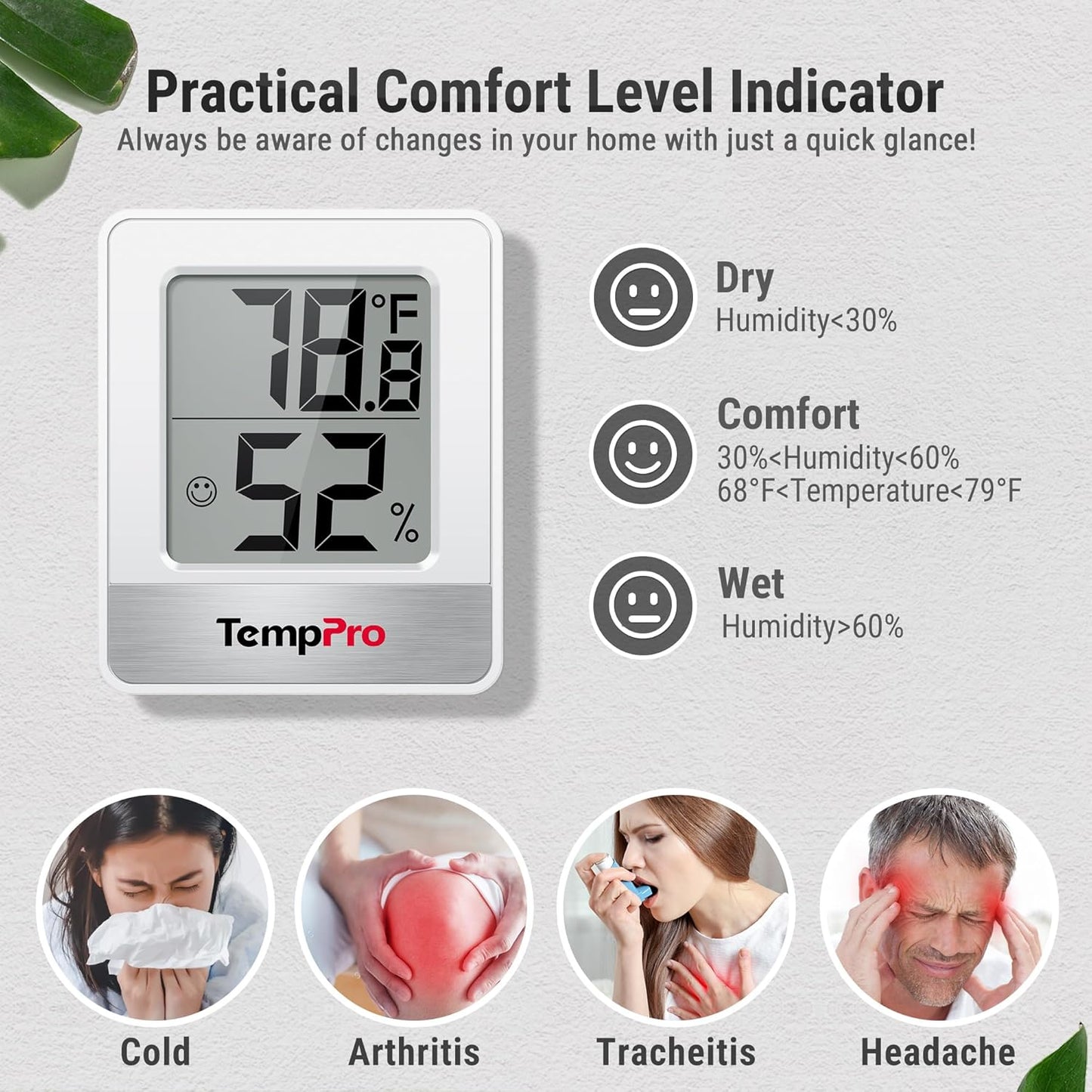 TempPro TP49 Digital Hygrometer & Indoor Thermometer - Accurate Humidity & Temperature Monitor | Mini Design