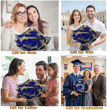 Greenke Glitter Roses DIY Bouquet Kits for Valentines Day Blue Rose Love Forever Flowers Bouquet Fathers Day DIY Rose Flower Gifts for Dad Mom Grandma Valentine Anniversary Wedding Celebration Décor