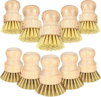 12 Pcs Bamboo Dish Brush, Wooden Scrubber Sisal Bristle Kitchen Wood Brushes for Cleaning Mini Dish Scrubber for Food
