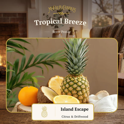 McCall’s Candles | Tropical Breeze | 16 oz Scented Candle | USA-Poured | Vintage Rustic Jar with Carrying Handles| Tropical Fruit & Sweet Citrus Fragrance