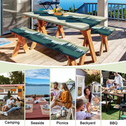HobbLab Rv,72in,Green Picnic Table Cover with Bench Covers Portable Table Cloth Built-in Storage Pocket Fitted