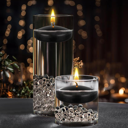 Mega Candles 4 pcs Unscented Black Floating Candles, Hand Poured Wax Candle 3 Inch Diameter, Home Décor, Wedding Receptions, Occasions, Festivities, Events, Meditations, Tranquility, Spa