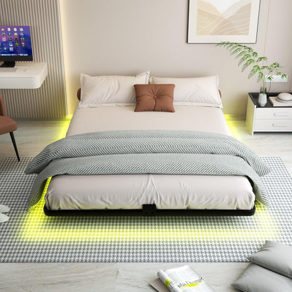 FSJianYi Queen Floating Bed Frame with LED Lights - Modern Metal Platform Bed Frame - Noise Free No Box Spring Needed and Easy Assembly,60W x 80L in