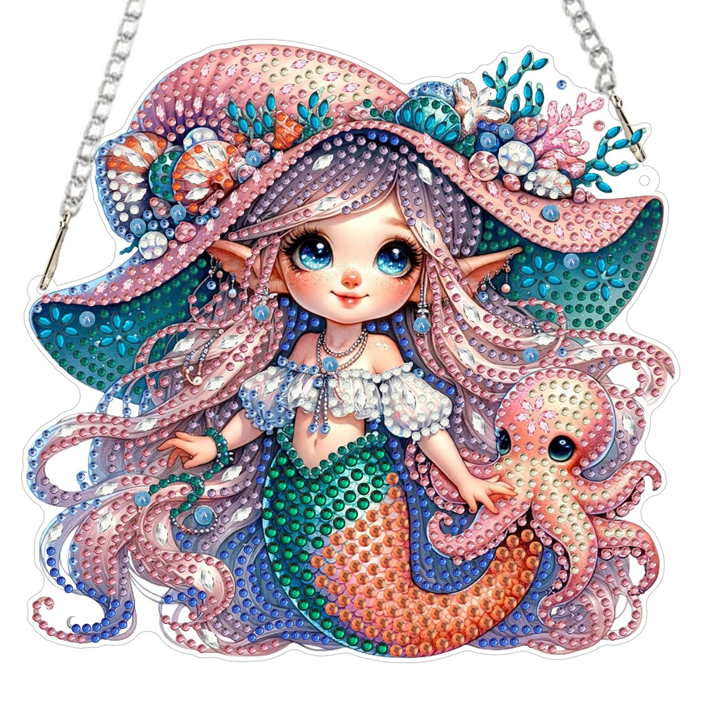 GHHKUD Mermaid and Octopus Diamond Art Hanging Kits for Adults, DIY Double Sided Diamond Painting Hanging, Special Shaped Acrylic Ornaments Pendants for Window Home Garden Wall