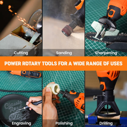 HARDELL 180W Corded Rotary Tool Kit 6 Variable Speeds with Flex Shaft, Chainsaw Sharpener, 8000-35000RPM 153pcs Accessories Kit for Sanding, Polishing, Cutting, Engraving,Carving, DIY Crafts